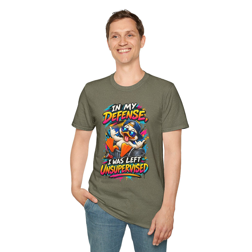 Thumbnail: T-Shirt — "In My Defense I Was Left Unsupervised" Retro Duck Graphic Tee