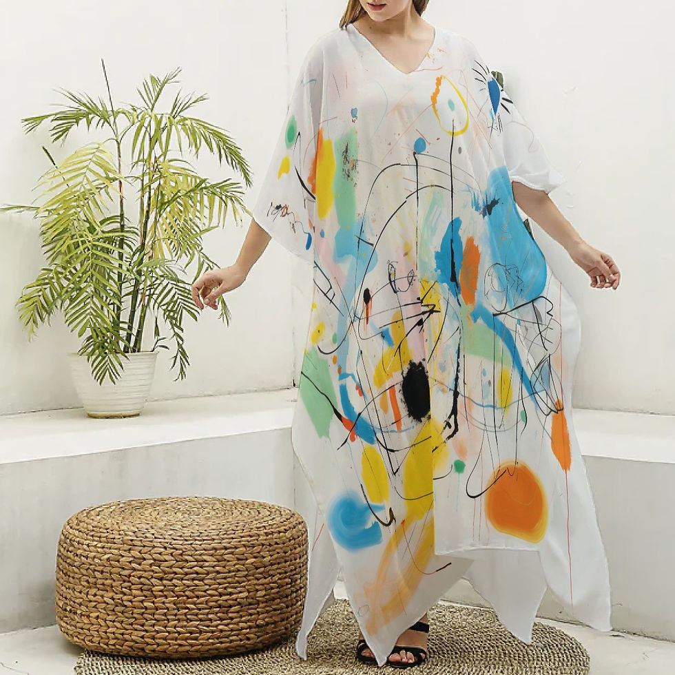 Thumbnail: All-Over Print Women's Imitation Silk V-neck Kaftan Robe