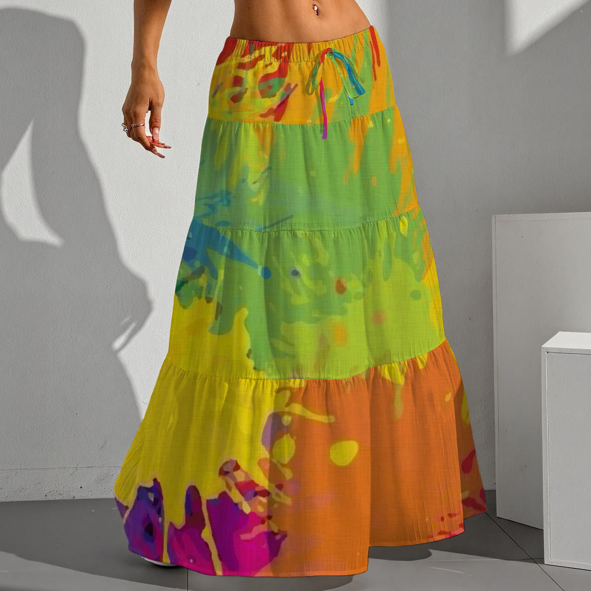 All-Over Print Women's Pleated Long Skirt