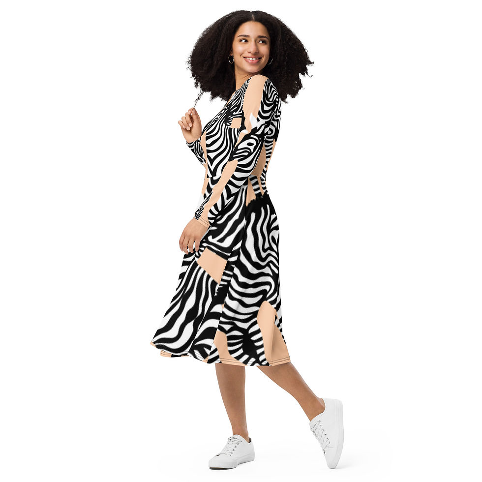 Thumbnail: All-over print long sleeve midi dress