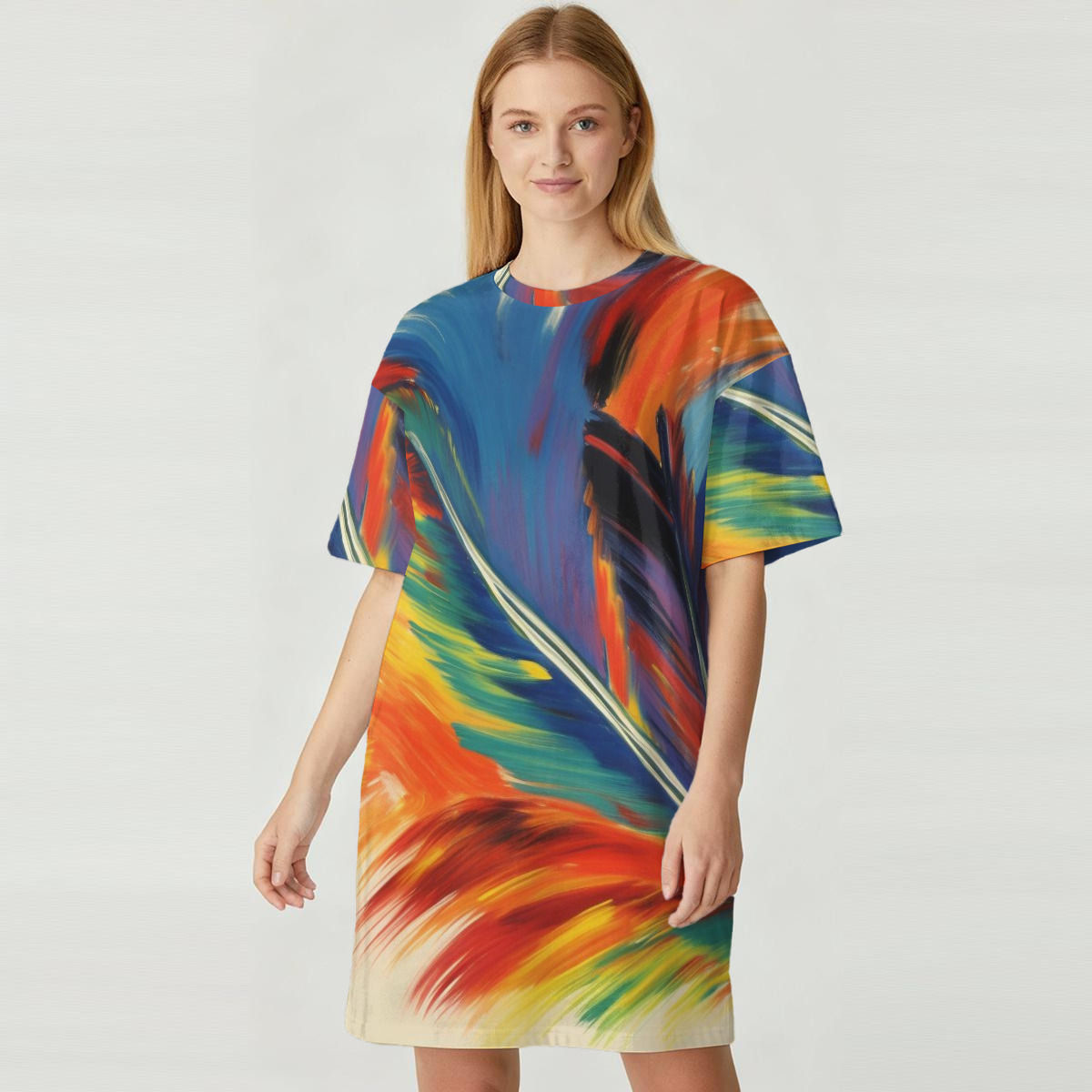 All-Over Print Women's Loose Fit T-Shirt Dress|180GSM Cotton
