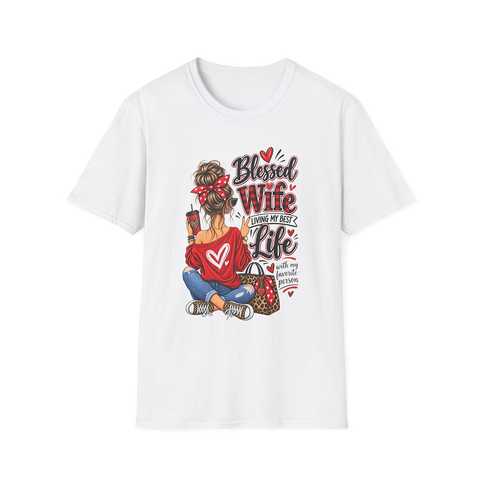 Thumbnail: Blessed Wife TShirt — "Blessed Wife Living My Best Life" Heart & Cozy Mom Design