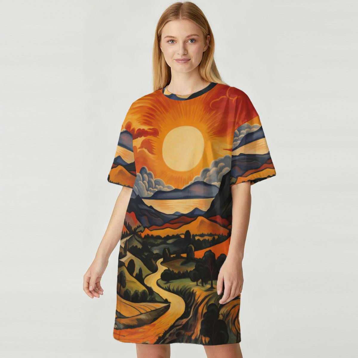 All-Over Print Women's Loose Fit T-Shirt Dress|180GSM Cotton
