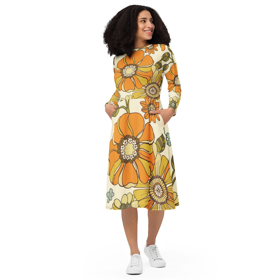 Thumbnail: All-over print long sleeve midi dress