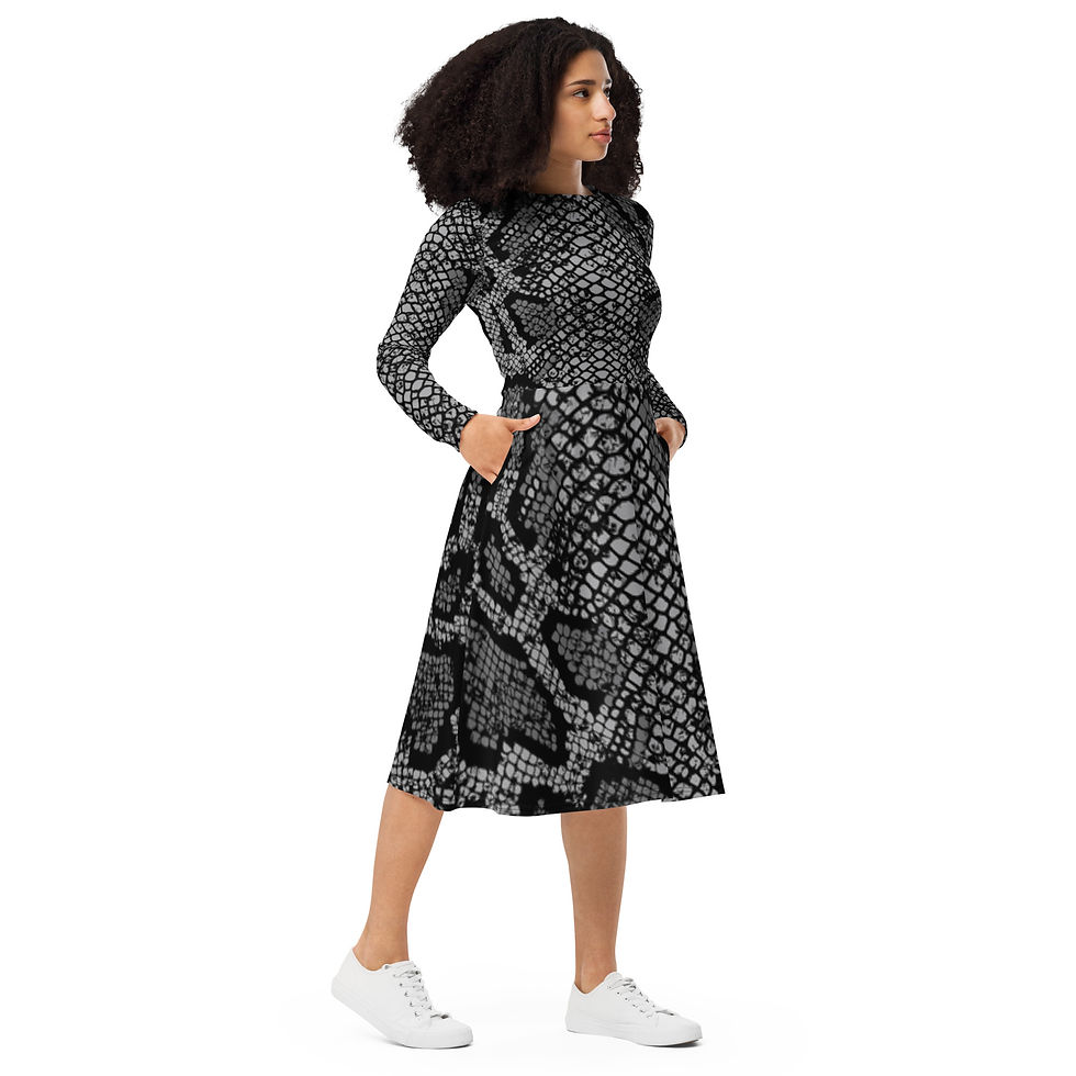 Thumbnail: All-over print long sleeve midi dress