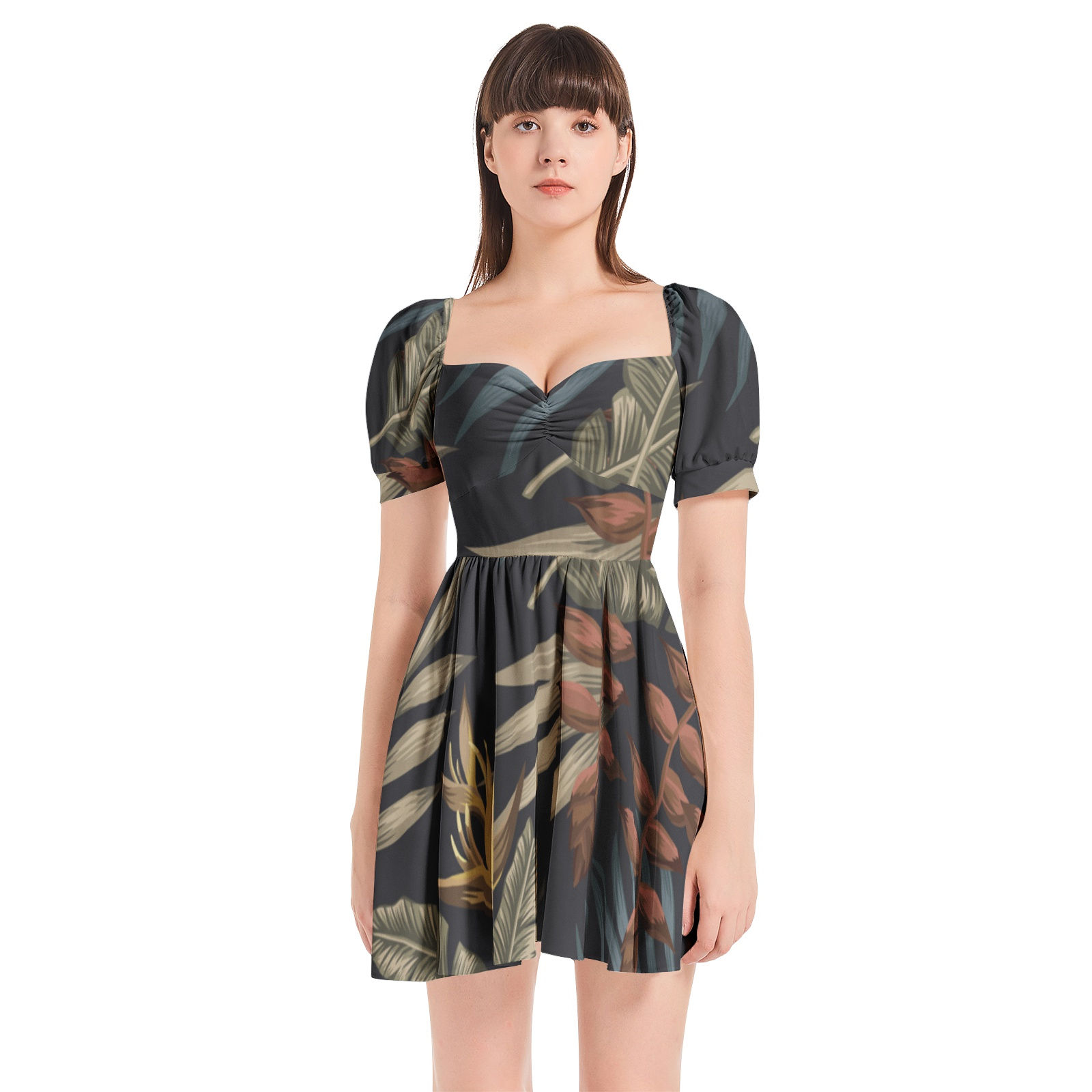 Puff Sleeve Sweetheart Neck Short Dress