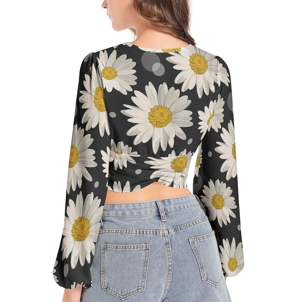 Thumbnail: Women's Deep V-Neck Lantern Sleeve Crop Top