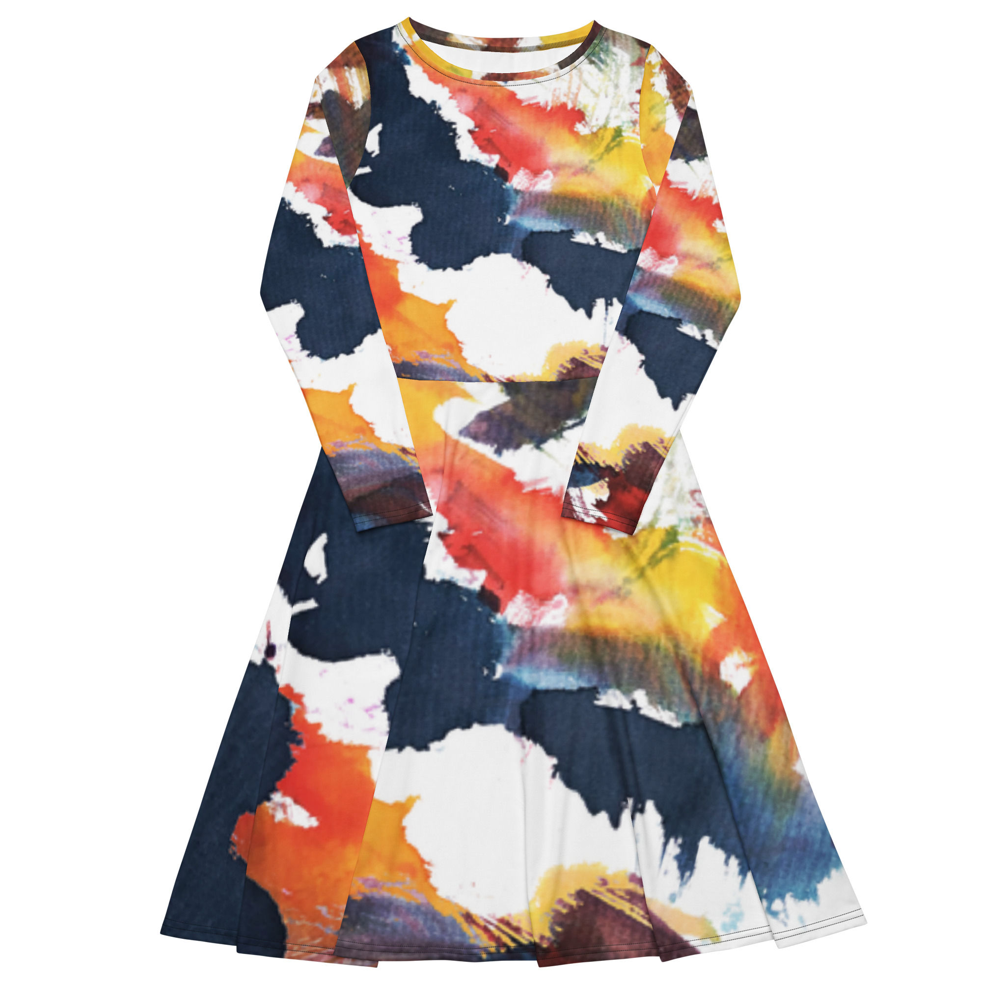 All-over print long sleeve midi dress