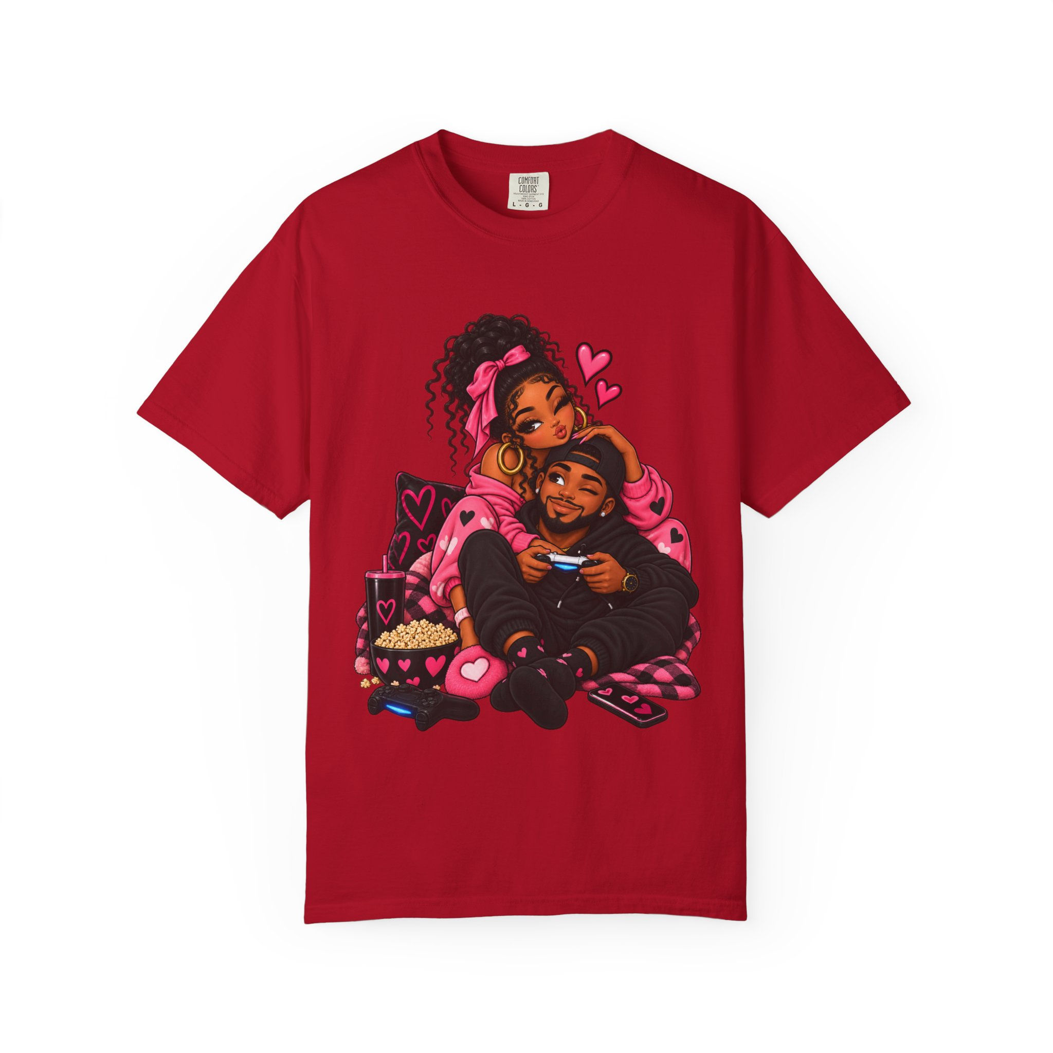 Couple Cozy Gamer T-Shirt — Cute Romantic Illustration Tee