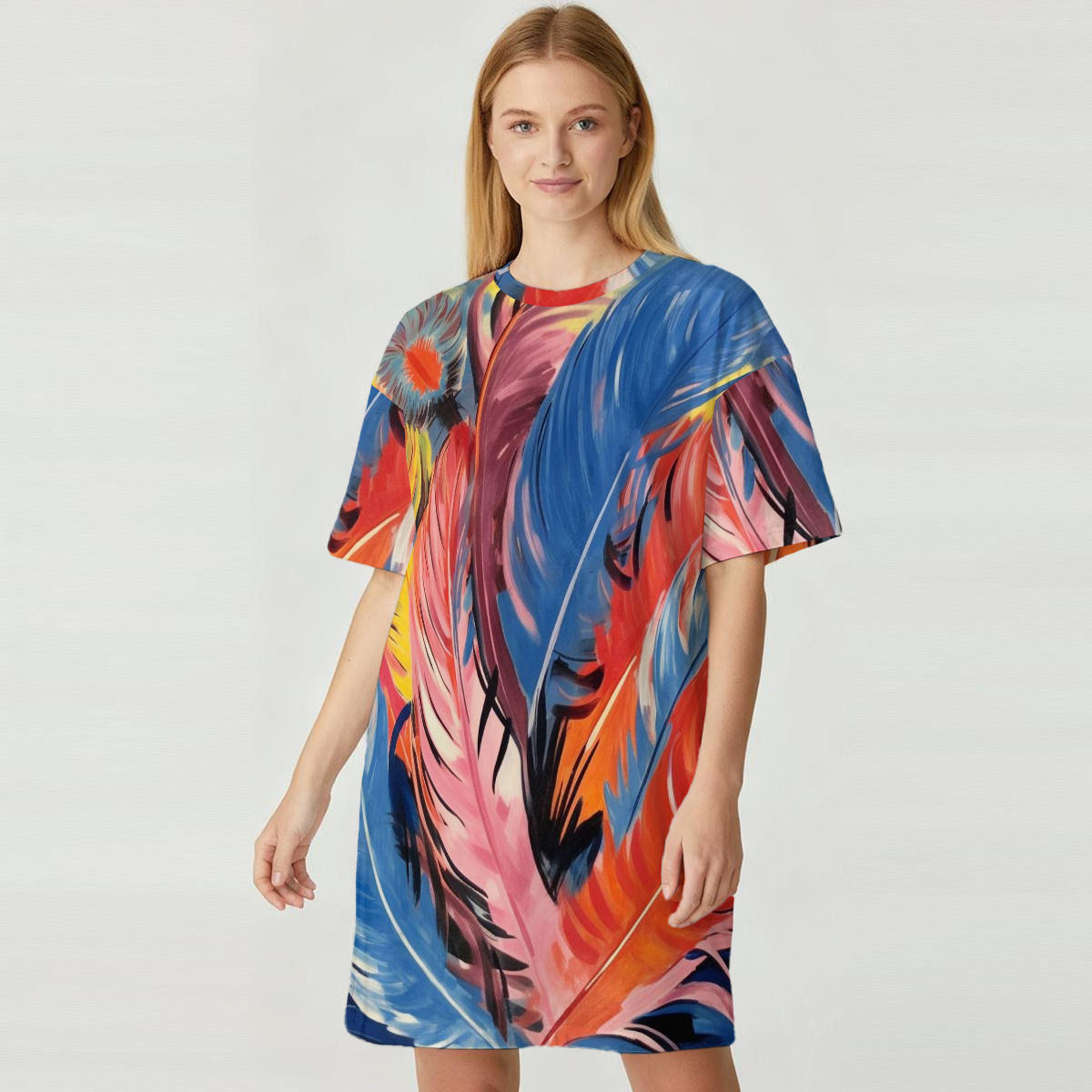 All-Over Print Women's Loose Fit T-Shirt Dress|180GSM Cotton
