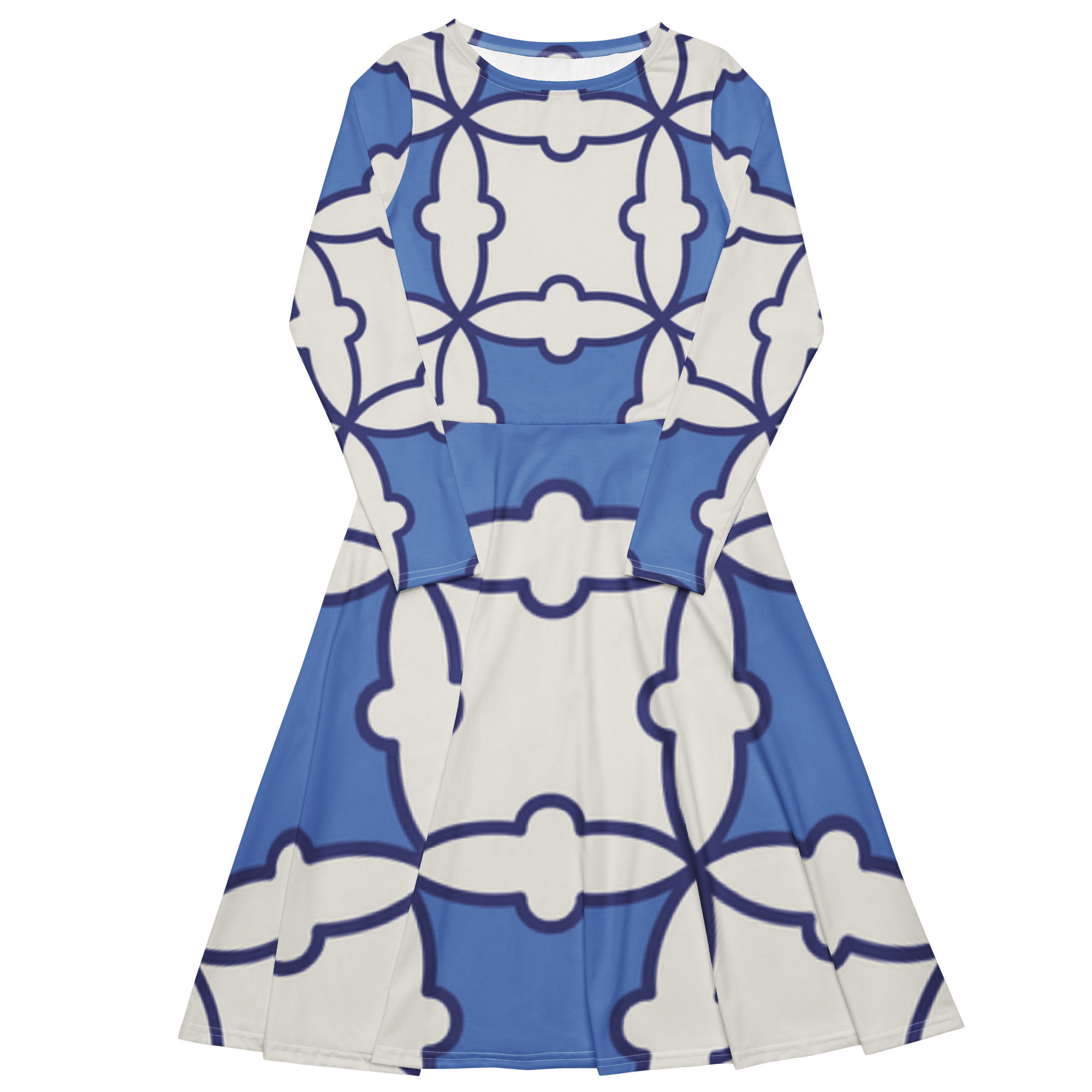 All-over print long sleeve midi dress