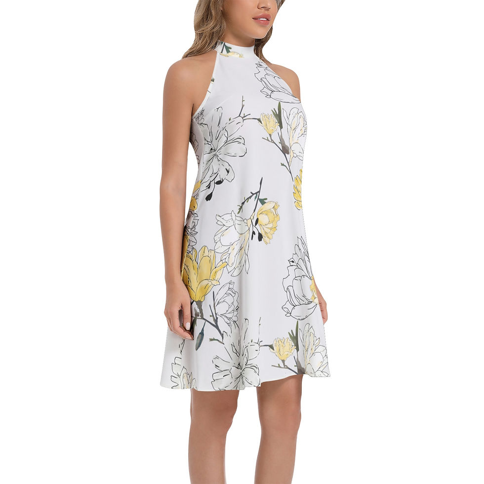 Thumbnail: Tie Back Halter Neck Flared Dress