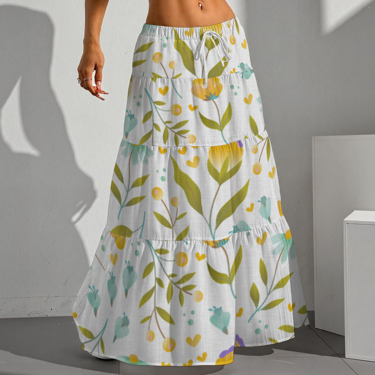 All-Over Print Women's Pleated Long Skirt