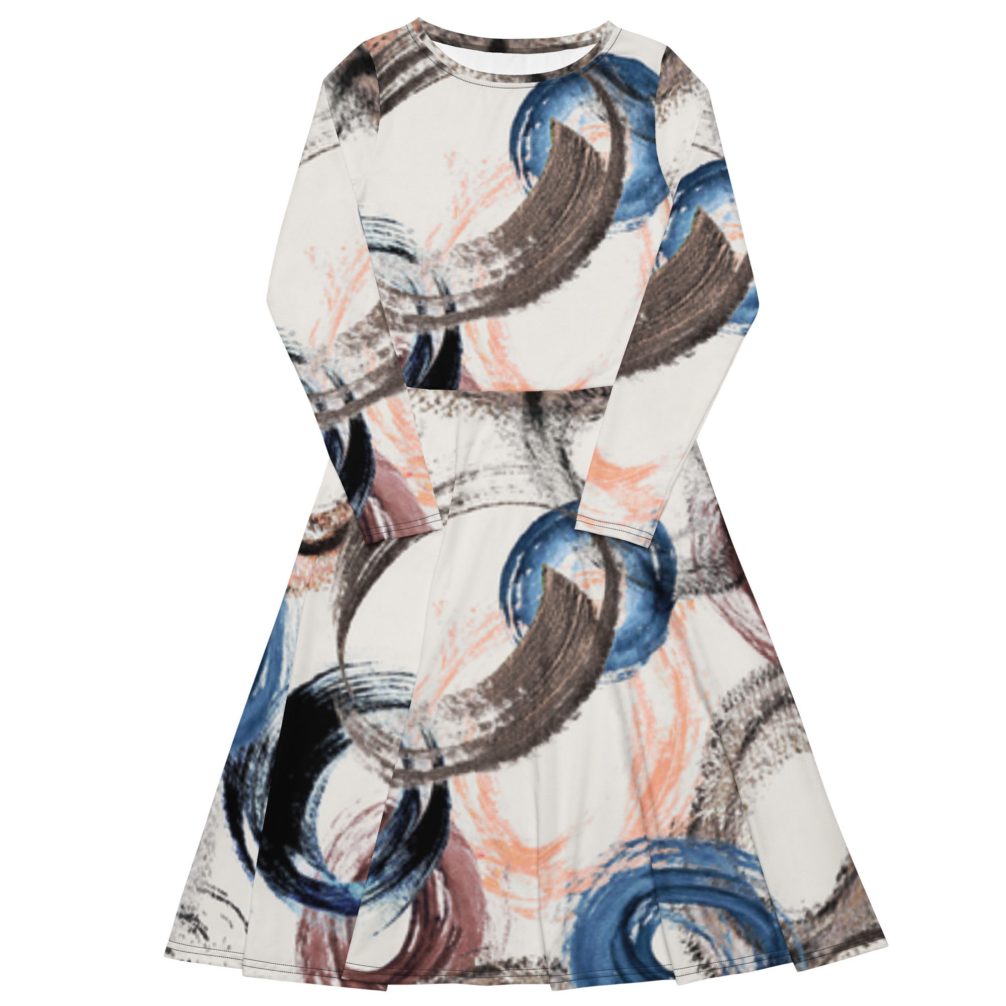 All-over print long sleeve midi dress