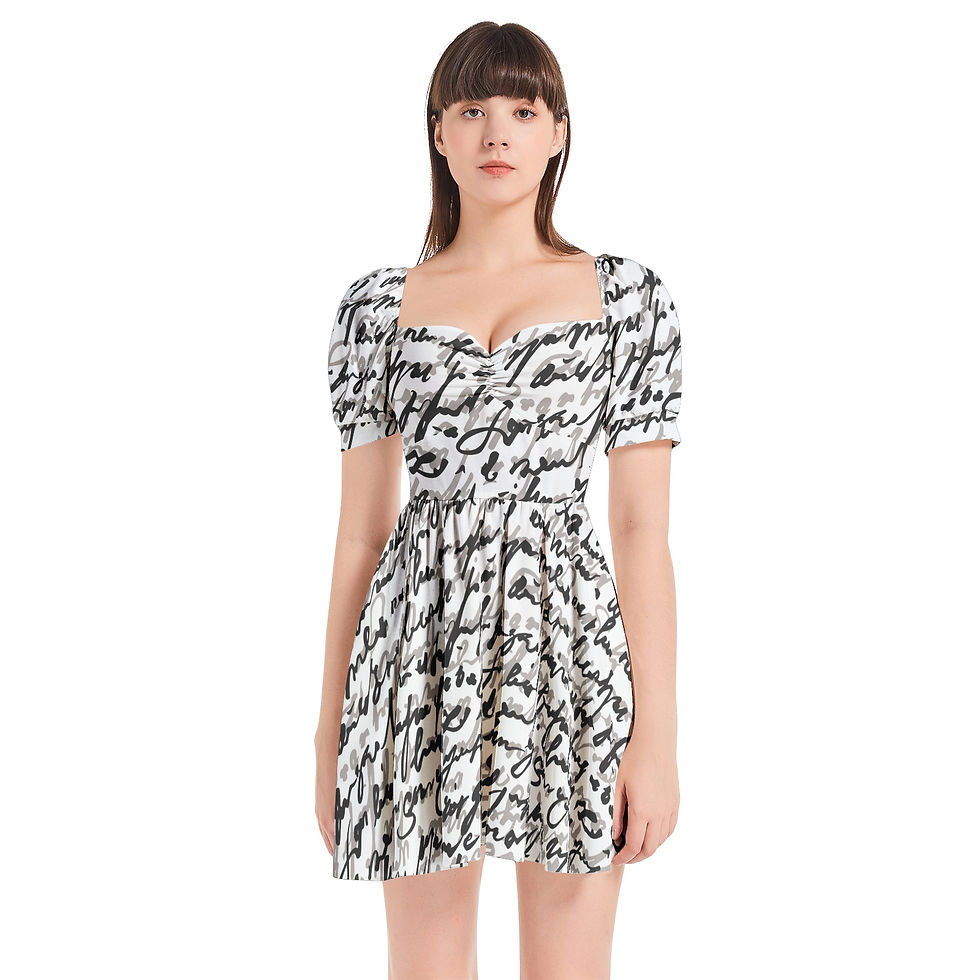 Thumbnail: Puff Sleeve Sweetheart Neck Short Dress