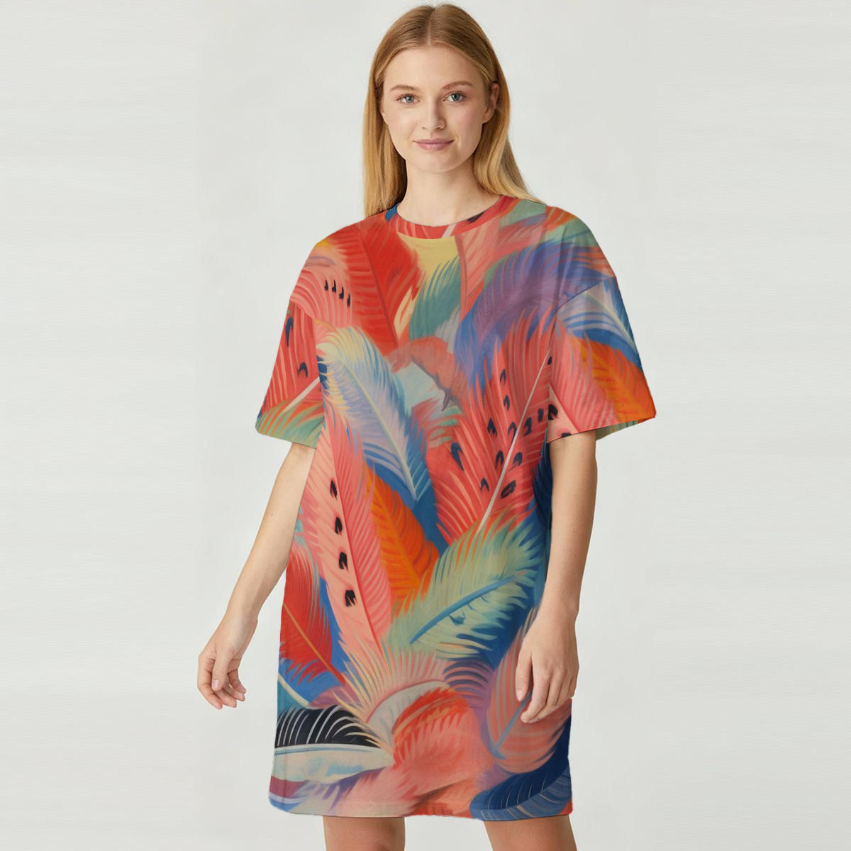 All-Over Print Women's Loose Fit T-Shirt Dress|180GSM Cotton