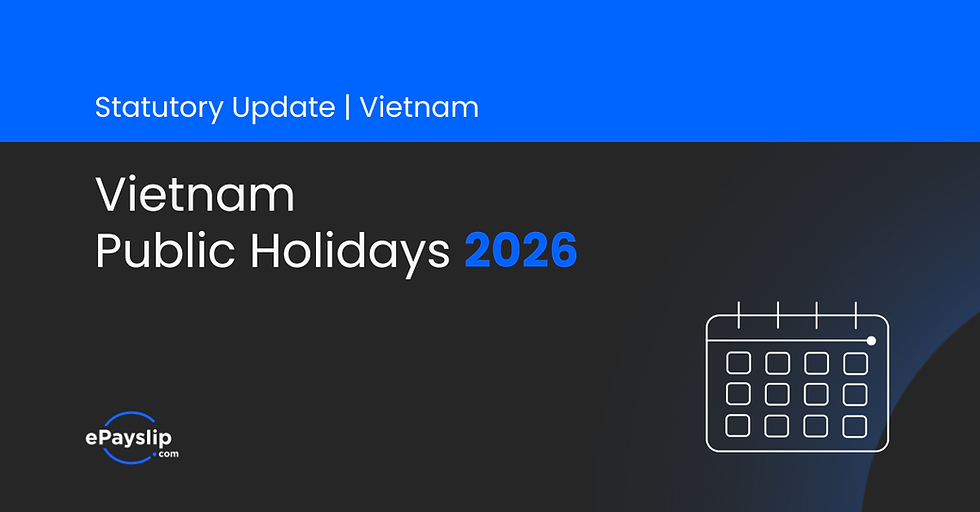 Graphic titled “Vietnam Public Holidays 2026” in blue and black, featuring a calendar icon with the ePayslip logo in the bottom left corner