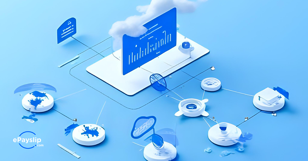Illustration of a cloud-based SaaS payroll platform managing payroll across multiple Asian markets