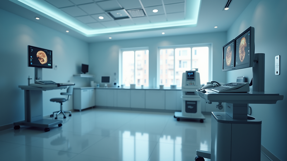 Eye-level view of a modern ultrasound room with diagnostic equipment