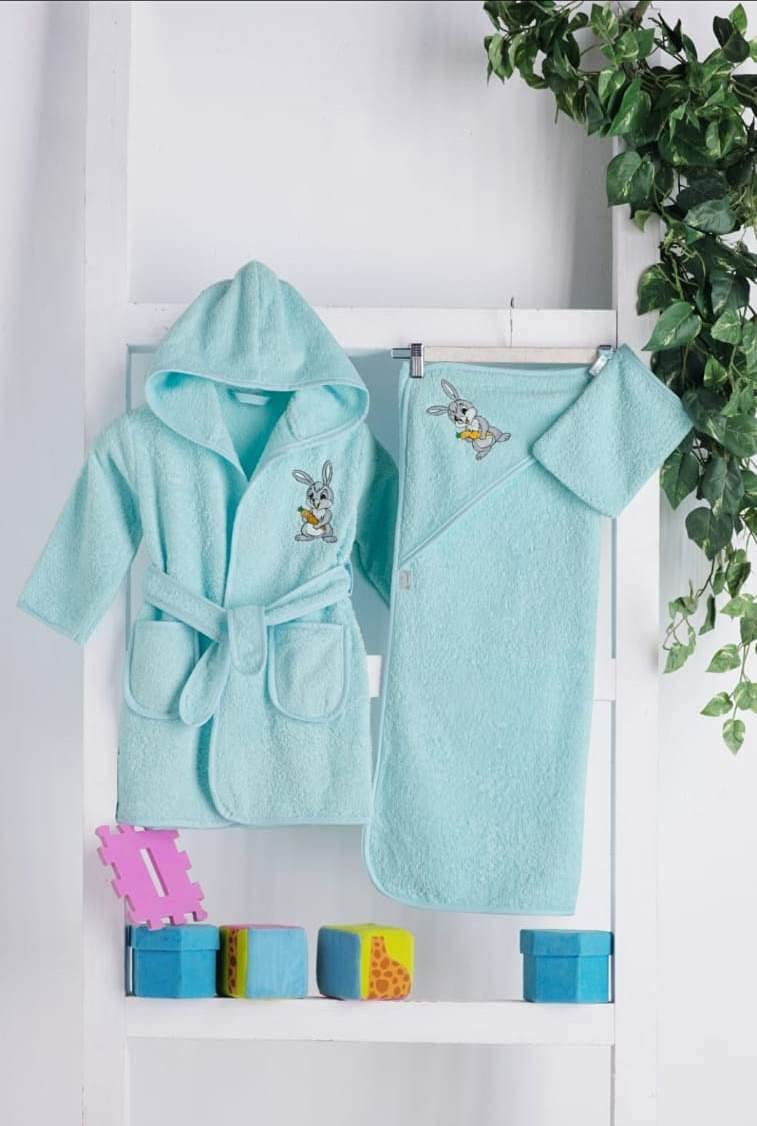 Kinder Bademantel mit Hasen Bestickung