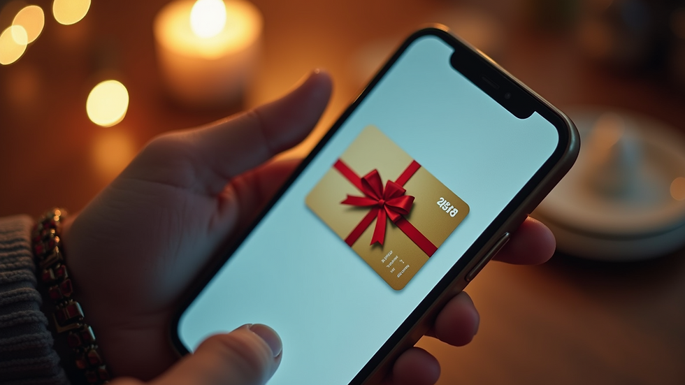 Close-up view of a digital gift card displayed on a smartphone screen