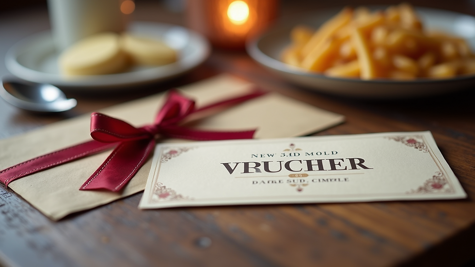 Close-up view of a gift voucher with a dining theme and elegant design