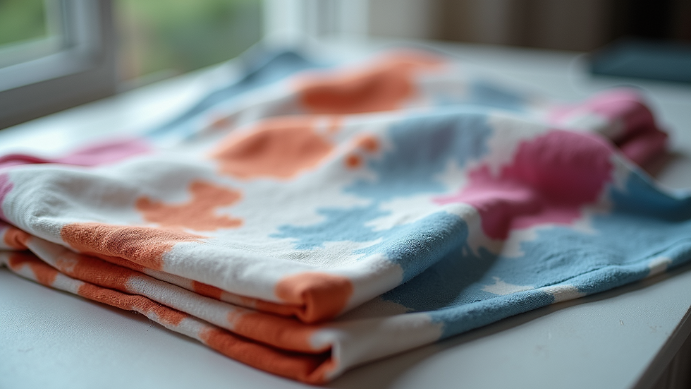 Close-up view of folded fabric prepared for striped tie-dye