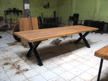 industrial recycled teak dining table