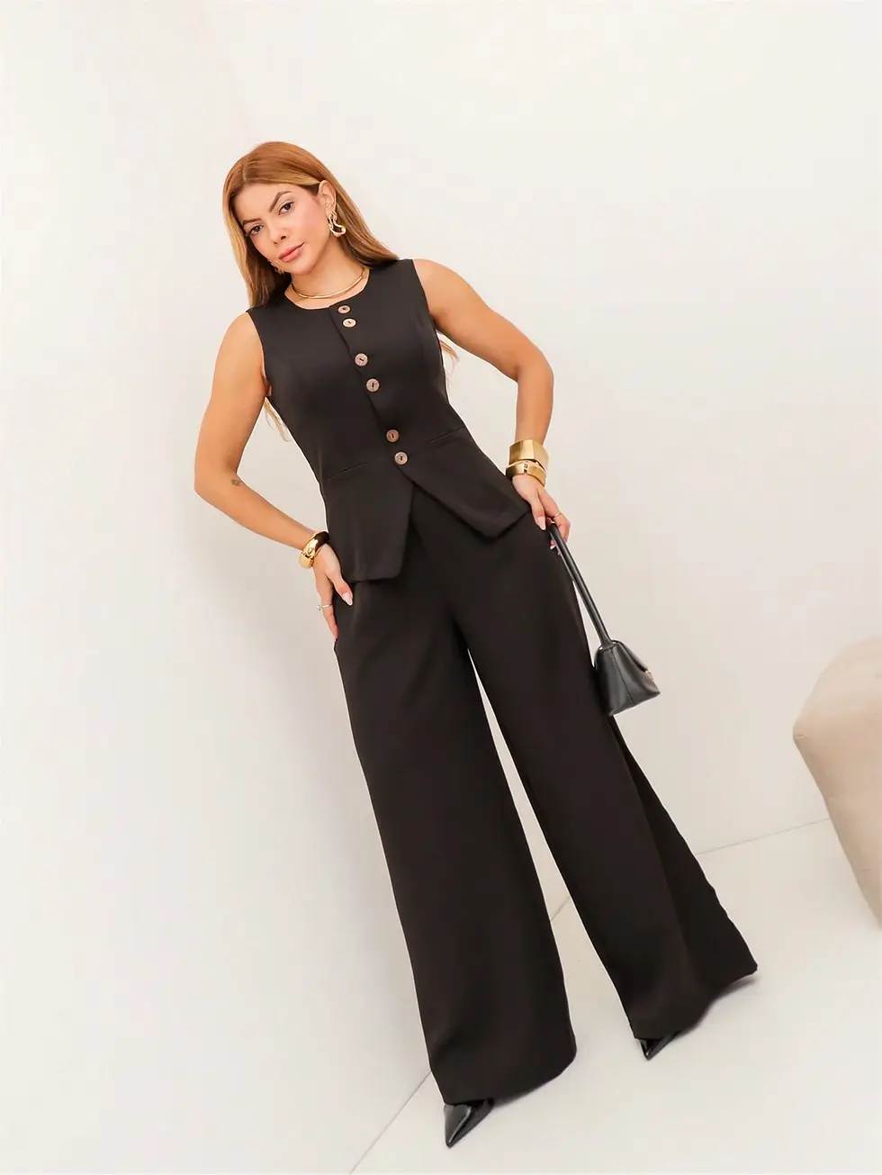 Miniatura: Female Fashion Conjunto de Alfaiataria Feminino Colete + Calça Moda Casual com B — foto 10