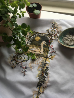 Embellished fabric lino print