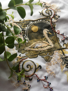 Embellished fabric lino print