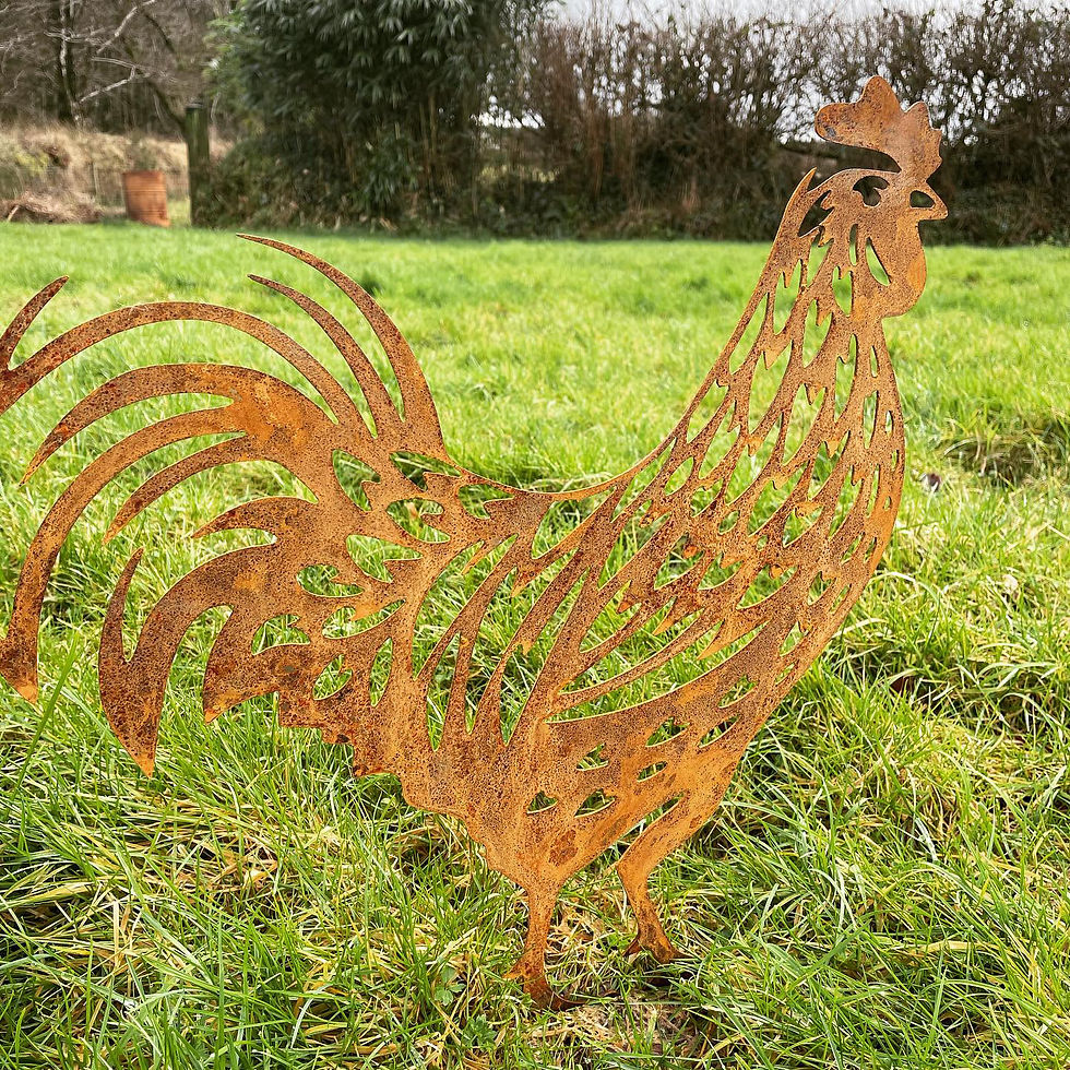 Rusty Cockeral Metal Rustic Garden Sculpture Design Gift