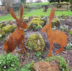 Rusty Rustic Hares Garden Art Sculpture Loved Gifts