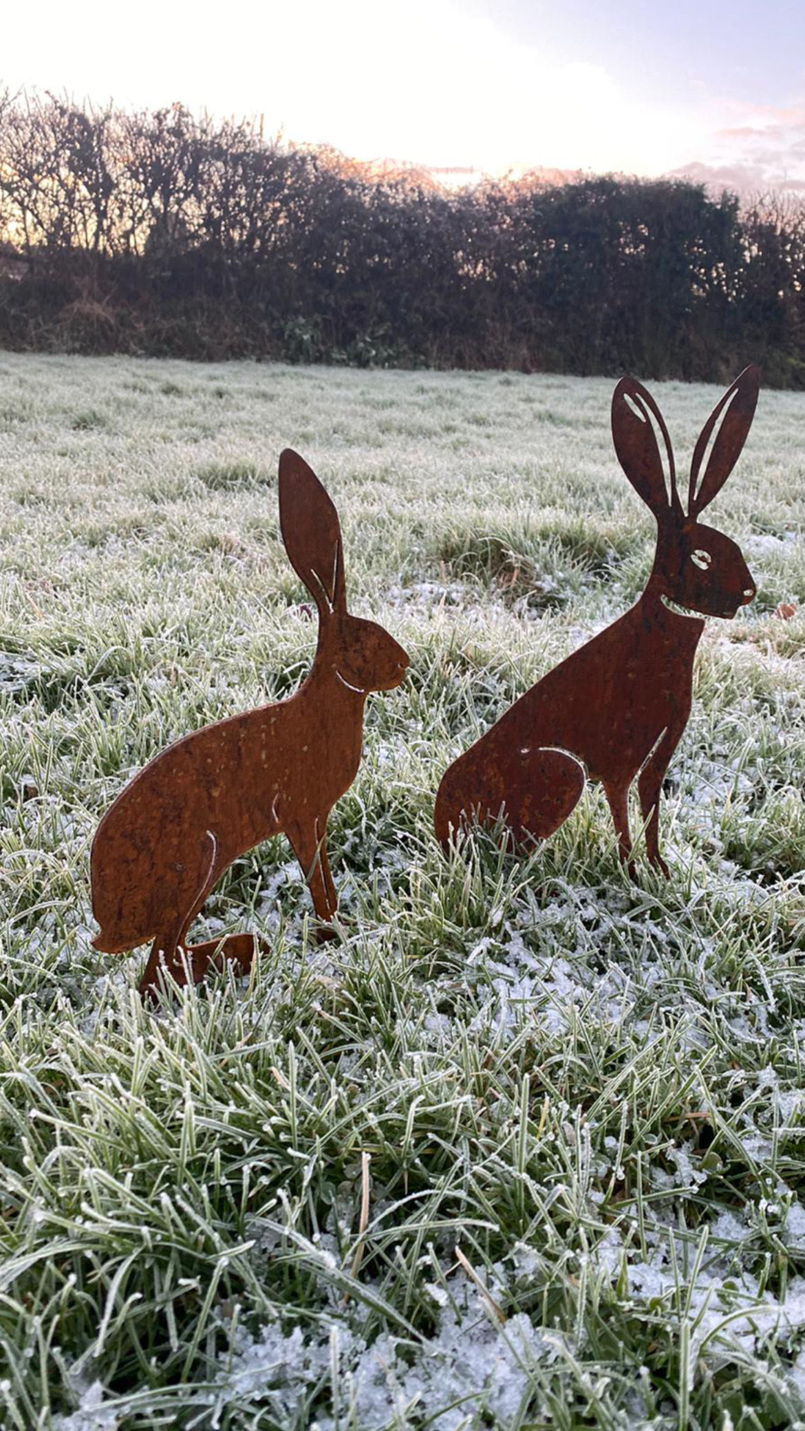 Rusty Metal Hares Rustic Garden Sculpture Design Gift