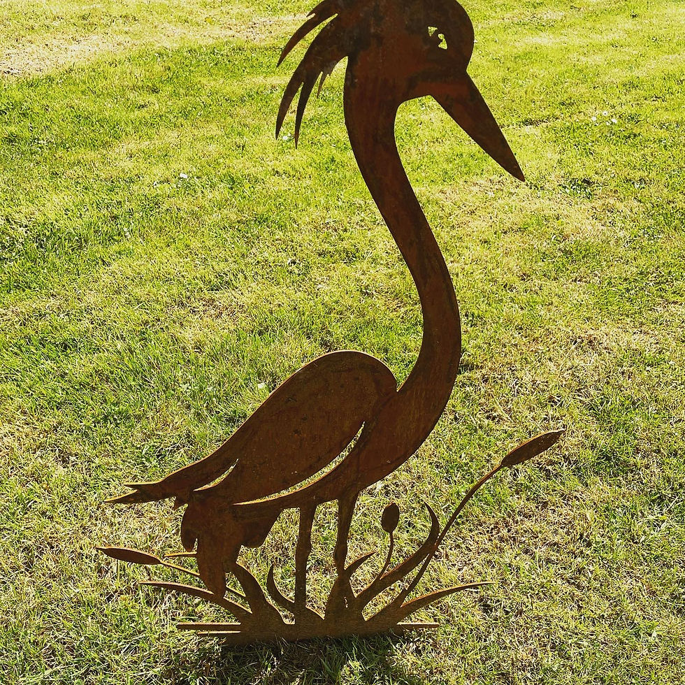 Rusty Metal Rustic Heron Garden Sculpture Design Gift