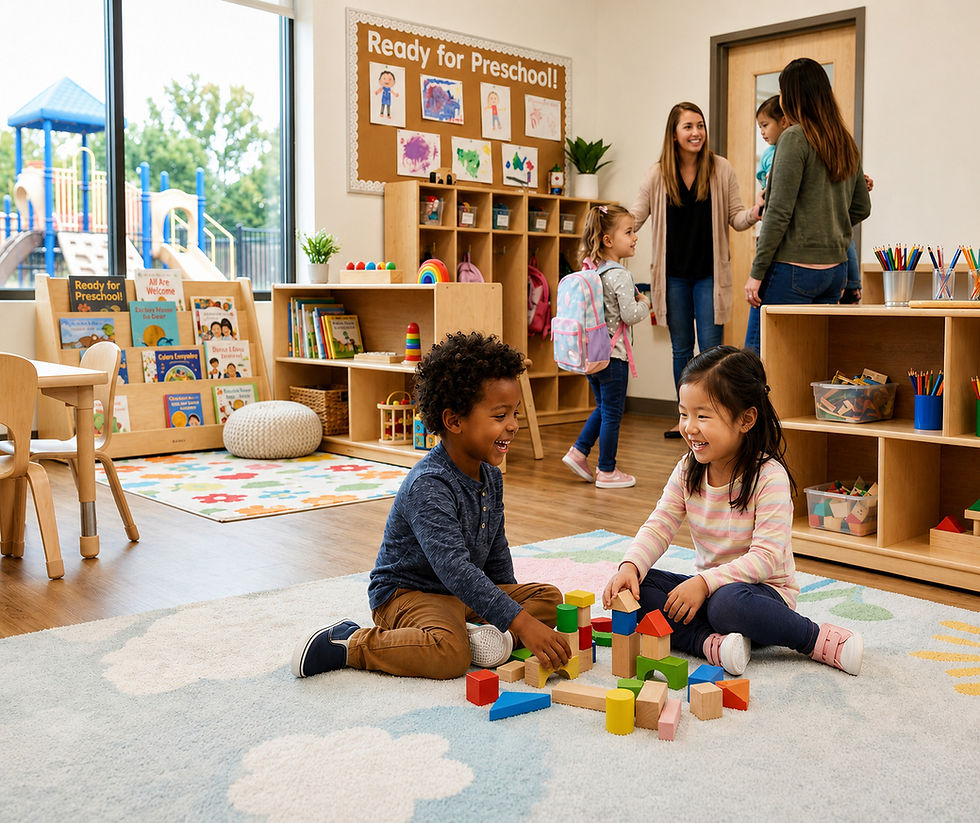 Happy children in a preschool classroom showing readiness for preschool through play and learning