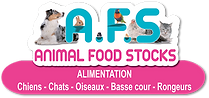 Logo Animal Food Stocks : des animaux de compagnie sont disposés autour des lettres "ASF". Les couleurs sont bleues et rose