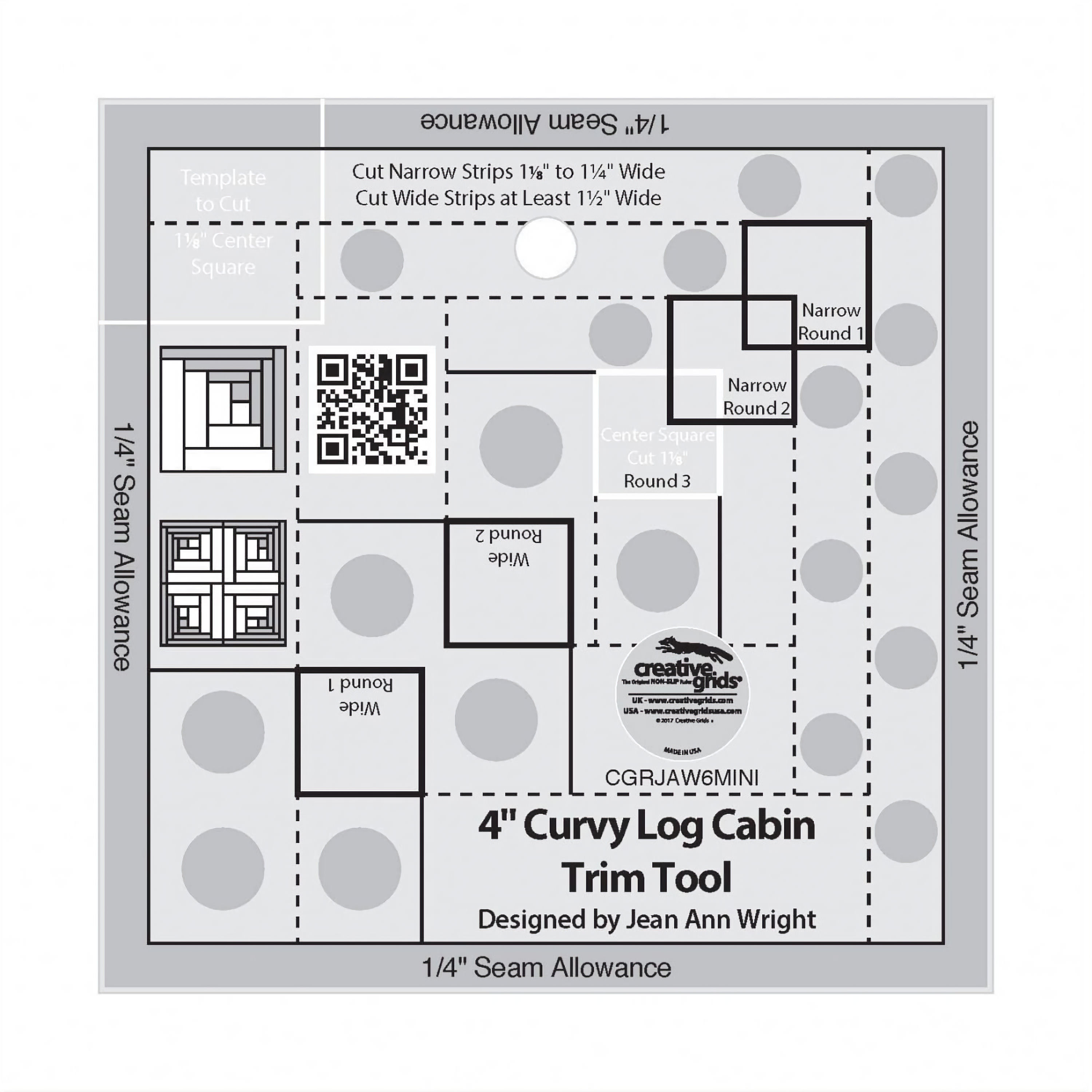 Creative Grids 4 inch Curvy Log Cabin Quilt Ruler