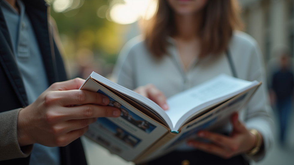 Close-up view of a student reading a university prospectus
