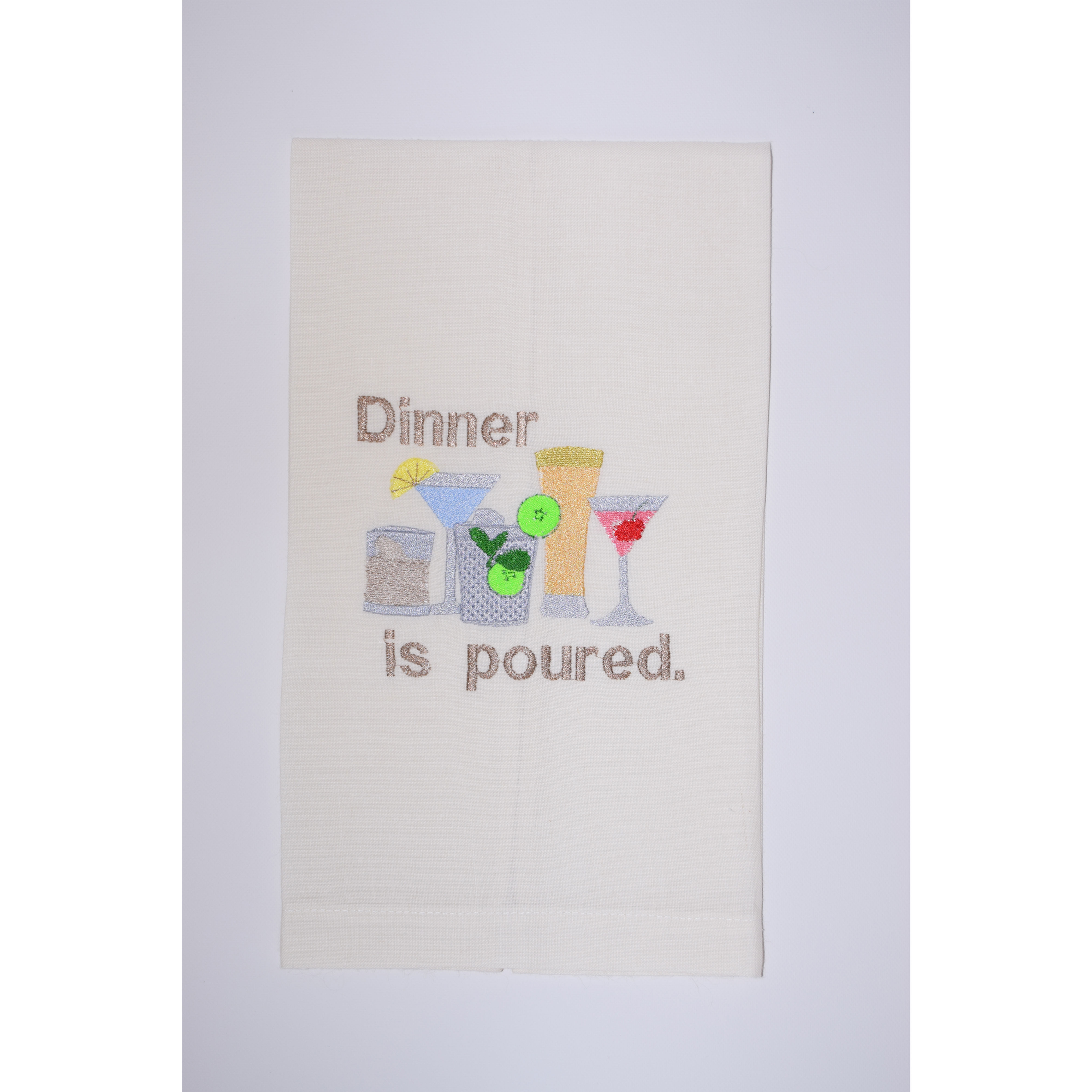 "Dinner is Poured" Linen Tea Towel