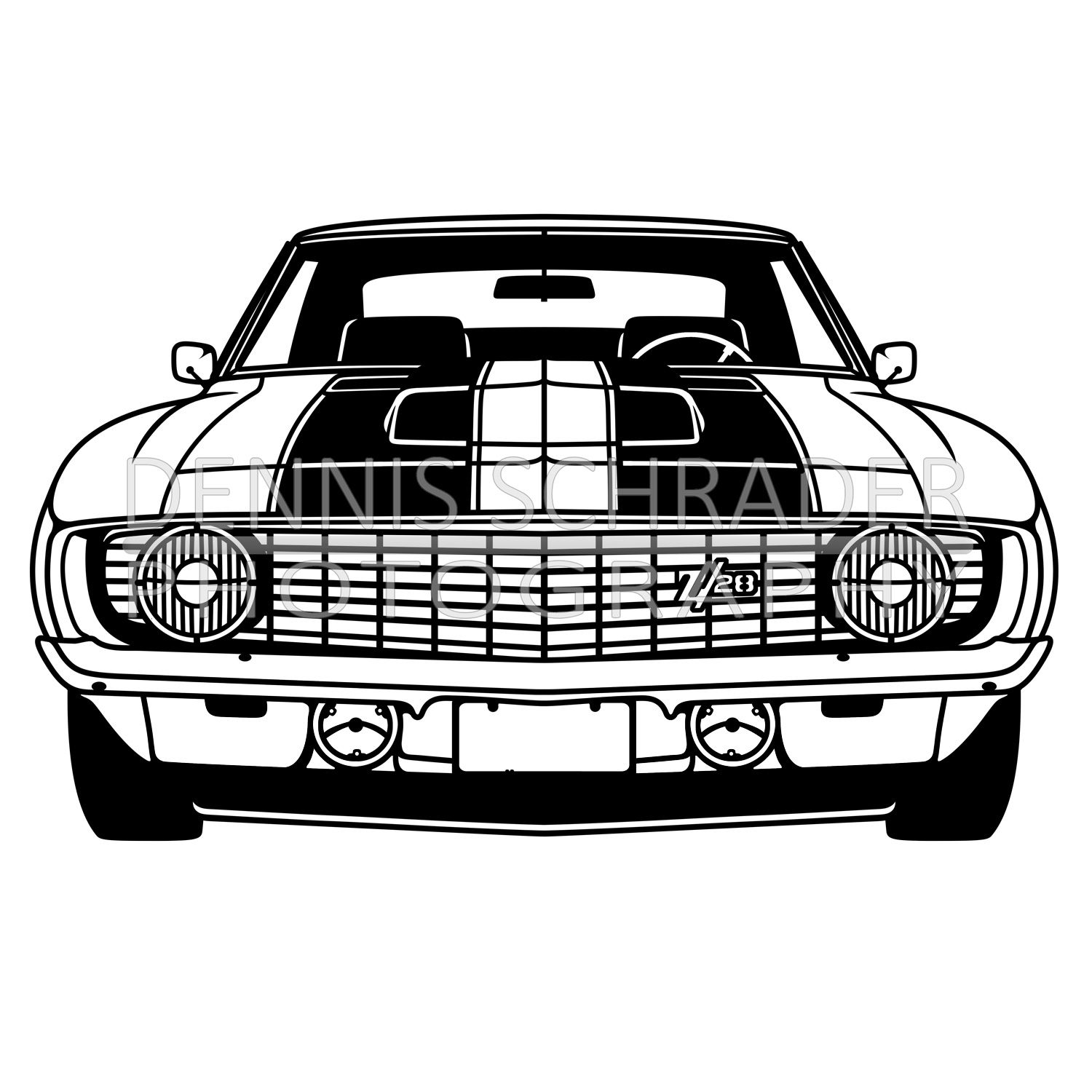 Chevrolet Camaro Z28 1969 Front Digital Download Car Illustration svg Vector