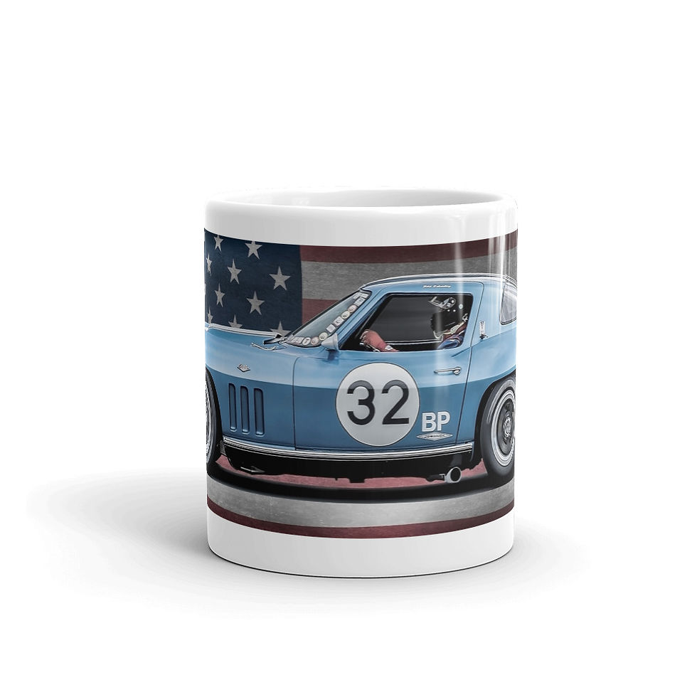 Thumbnail: Corvette Racecar Coffee Mug Ceramic USA Flag Car Enthusiast Gift Car Graphic Cup