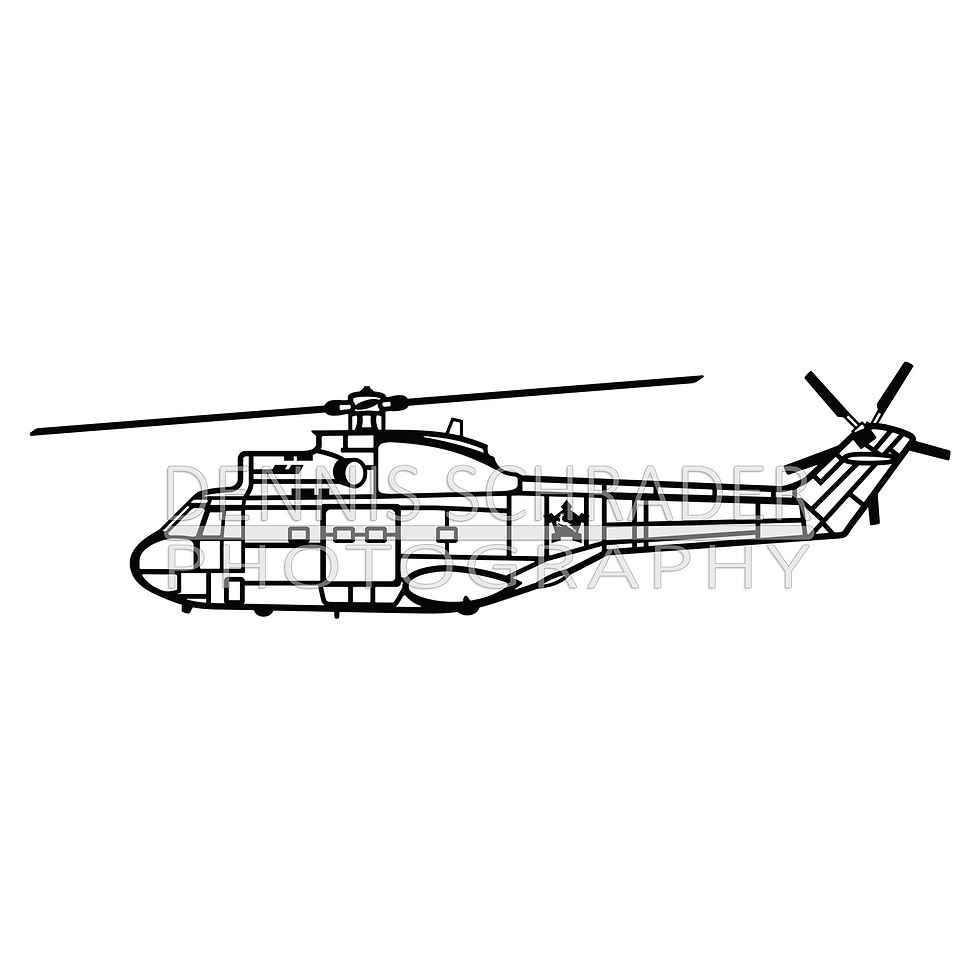 Thumbnail: Puma AS330C Military Helicopter Side Digital Download Illustration svg Vector