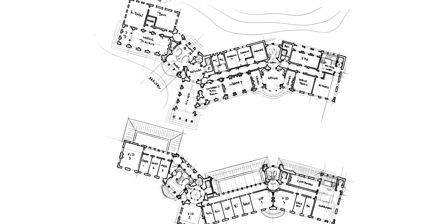 Feng Shui - Baroque Villa Plan Sketch