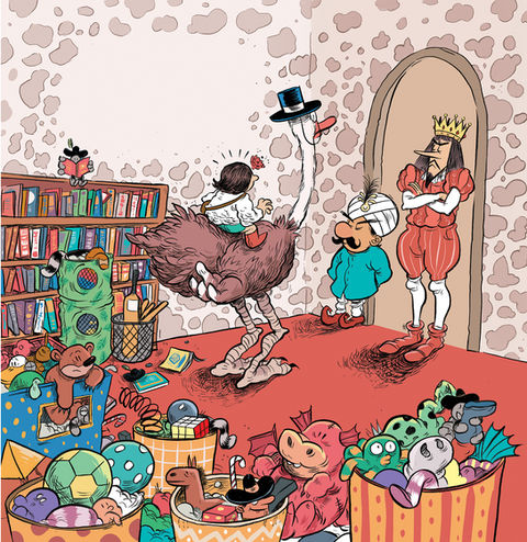 Princess Pru in her mess bedroom with the two kings
