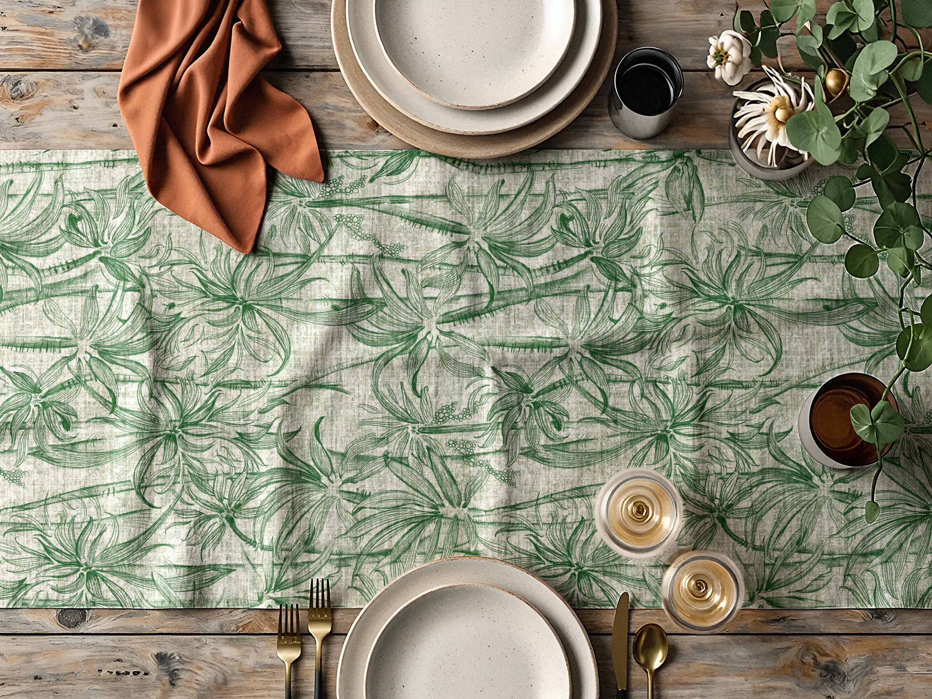 Wild Palm Trees Linen Table Runner | Green
