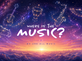 Cosmic sunrise with musical constellations, owl, jaguar, and instruments representing the Living Archive and shared human connection through Music
