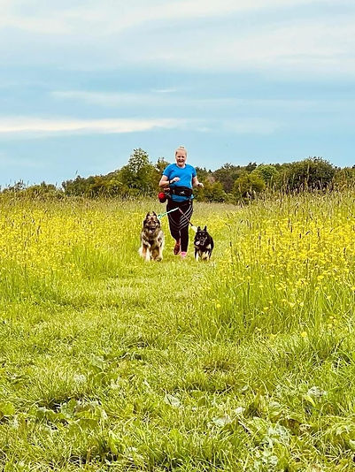 Paula running with 2 dogs