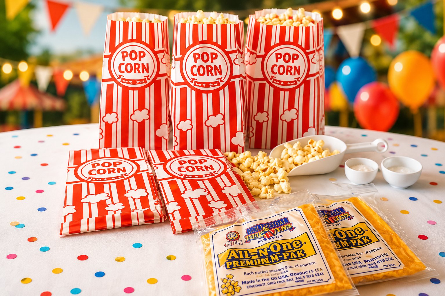 Popcorn kernels, oil, and bags supply kit in Roseville CA