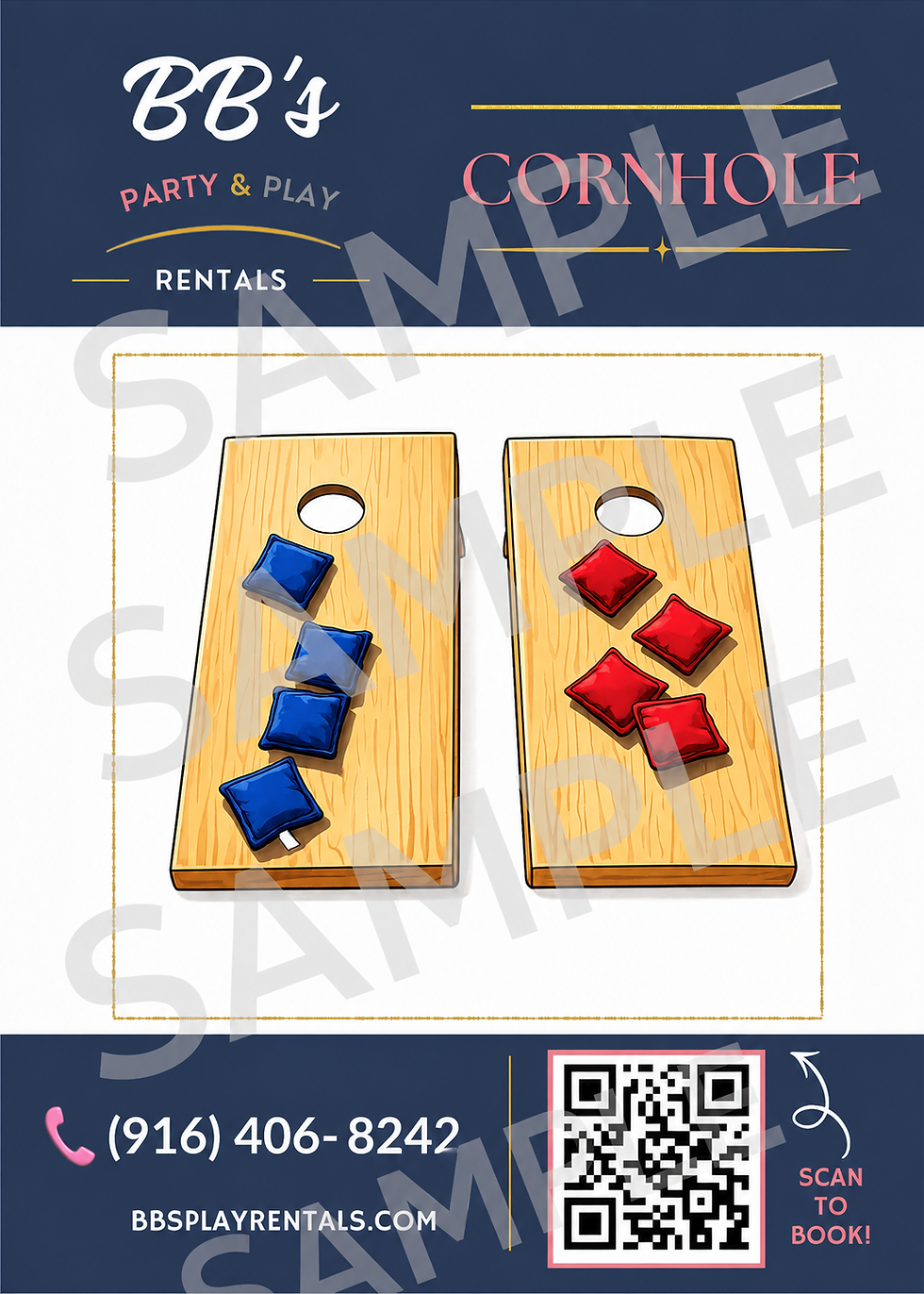 Cornhole operations card template sample — Brown style